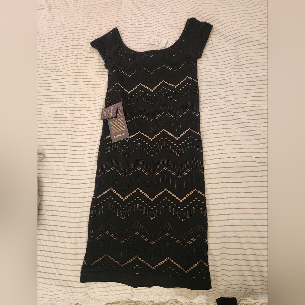 Black bebe body con dress